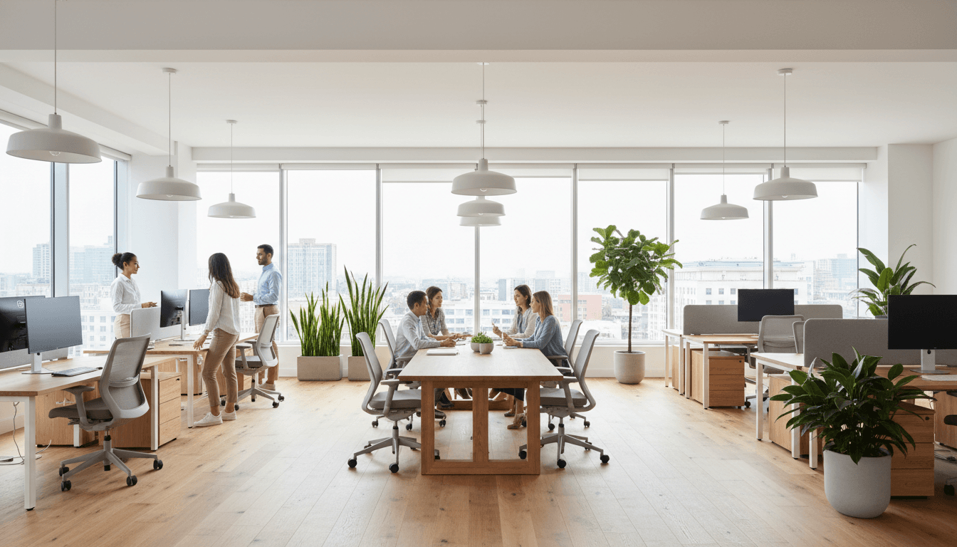 Clean, organized office interior with desks and natural light